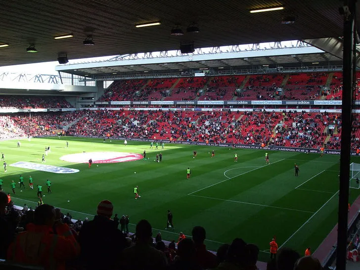 Nội thất sân Anfield, khung cảnh khán đài và sân cỏ