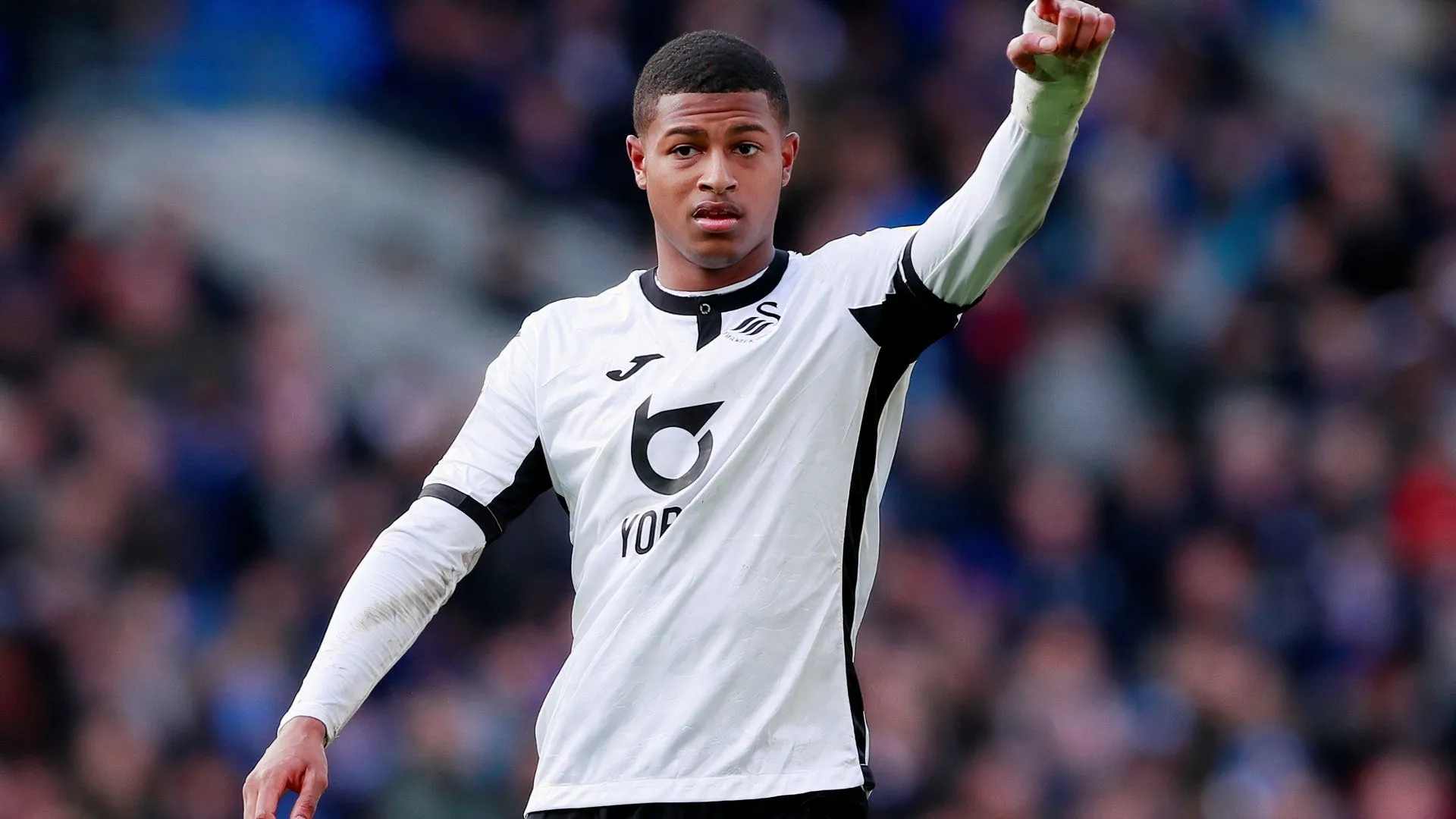 Rhian Brewster ăn mừng bàn thắng trong quãng thời gian thi đấu cho Swansea City