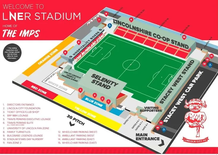 Sơ đồ bố trí các khán đài và chỗ ngồi Sân vận động Sincil Bank