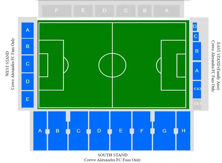 Sơ đồ bố trí các khán đài và khu vực chỗ ngồi tại Alexandra Stadium