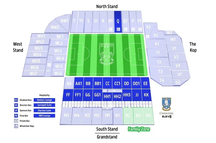Sơ đồ bố trí các khán đài và khu vực tại Sân vận động Hillsborough