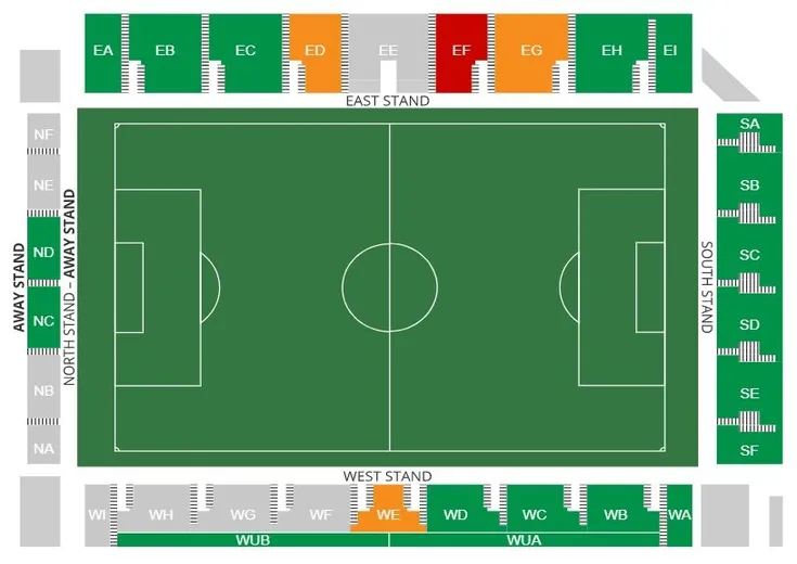 Sơ đồ bố trí chỗ ngồi tại LNER Community Stadium