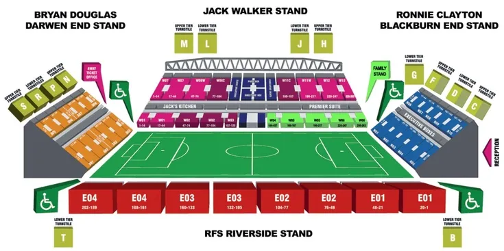 Sơ đồ bố trí chỗ ngồi tại sân Ewood Park của Blackburn Rovers