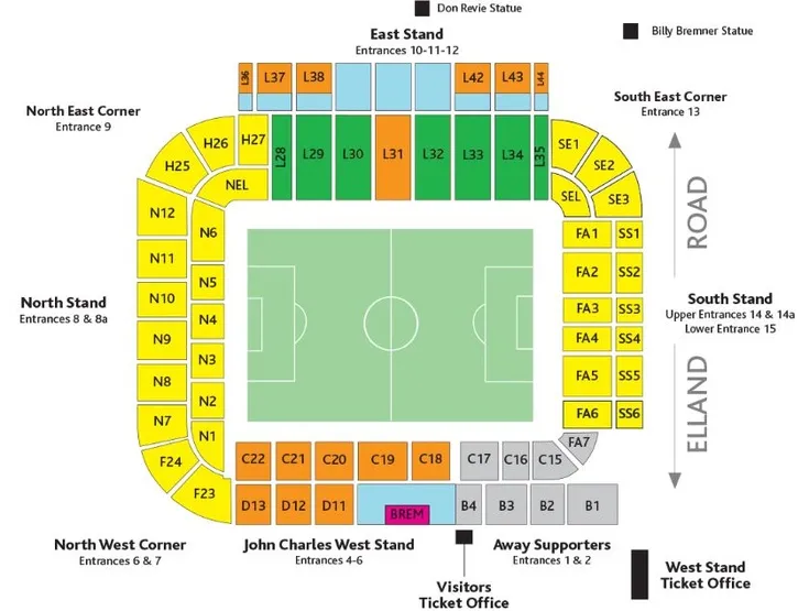 Sơ đồ bố trí chỗ ngồi tại sân vận động Elland Road