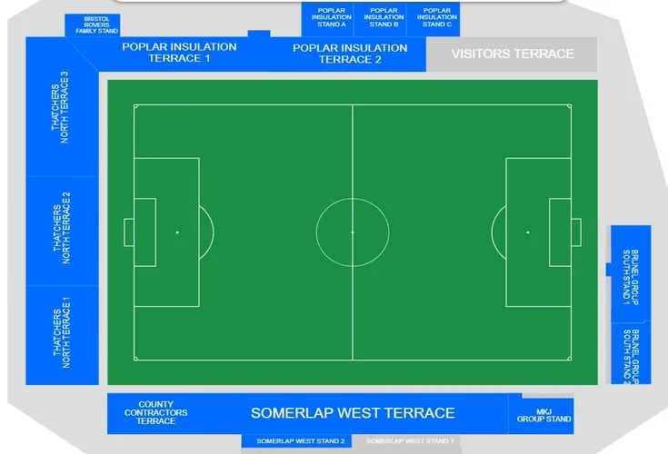 Sơ đồ bố trí chỗ ngồi tại sân vận động Memorial Stadium, giúp người xem dễ dàng định vị khán đài.