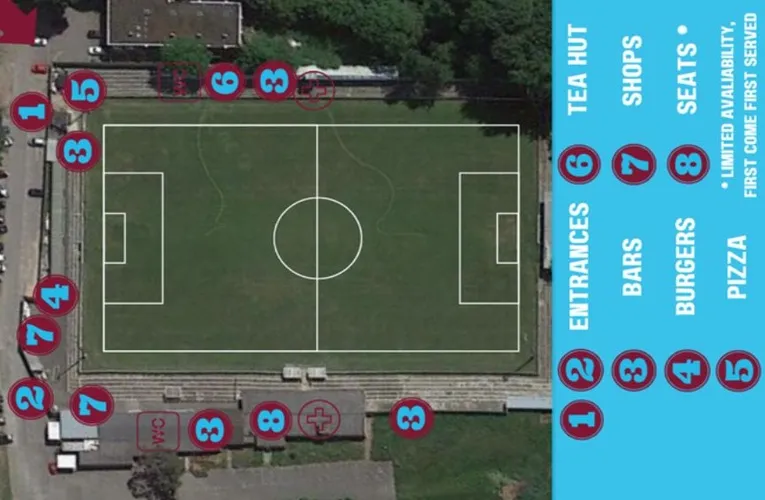 Sơ đồ bố trí chỗ ngồi và khán đài sân The Meadow Chesham United