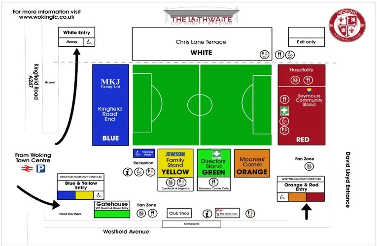 Sơ đồ chỗ ngồi chi tiết của Sân vận động Laithwaite Community Stadium, hiển thị các khu vực khán đài khác nhau