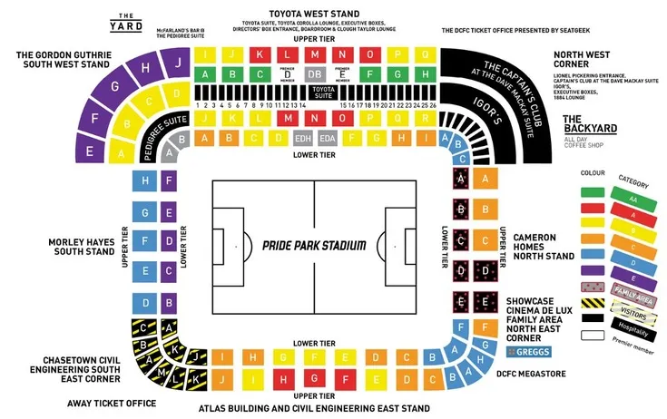 Sơ đồ chỗ ngồi chi tiết của sân vận động Pride Park