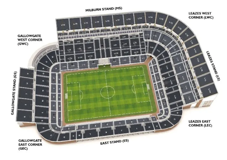 Sơ đồ chỗ ngồi chi tiết của sân vận động St. James' Park