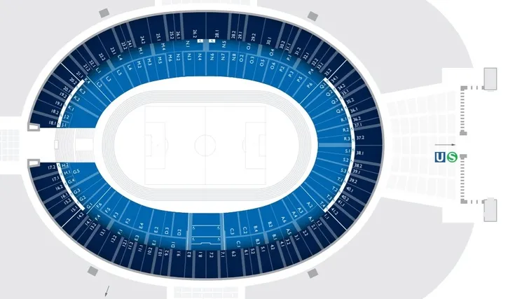 Sơ đồ chỗ ngồi chi tiết sân Olympiastadion Berlin, khu vực khán đài