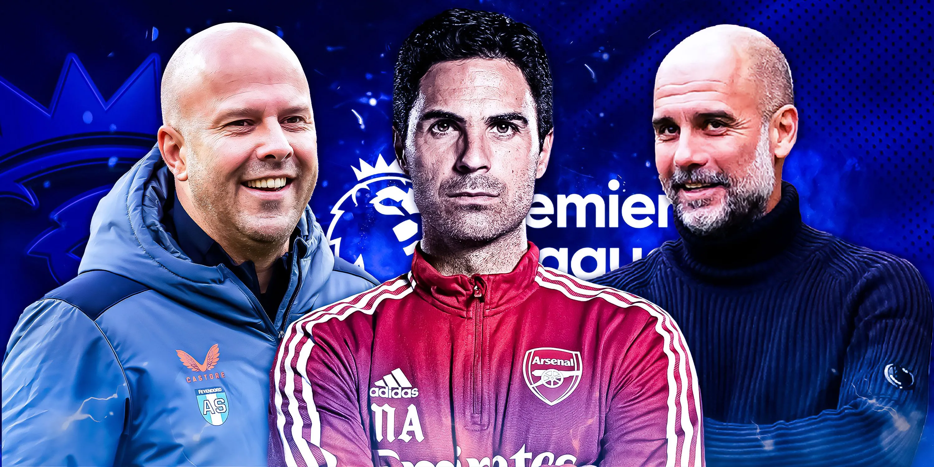 HLV Arne Slot, Mikel Arteta và Pep Guardiola trong bối cảnh dự đoán mùa giải.